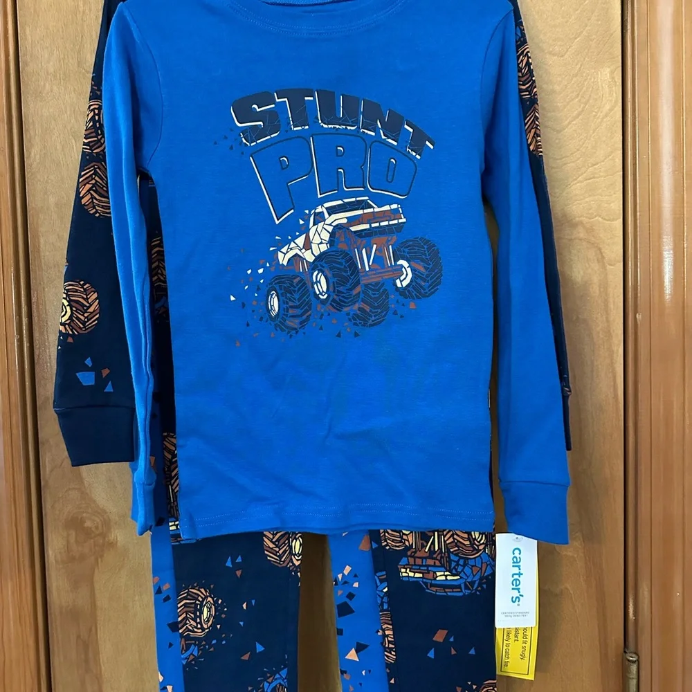 4 piece set of 2 Monster Truck pajama long sleeve set